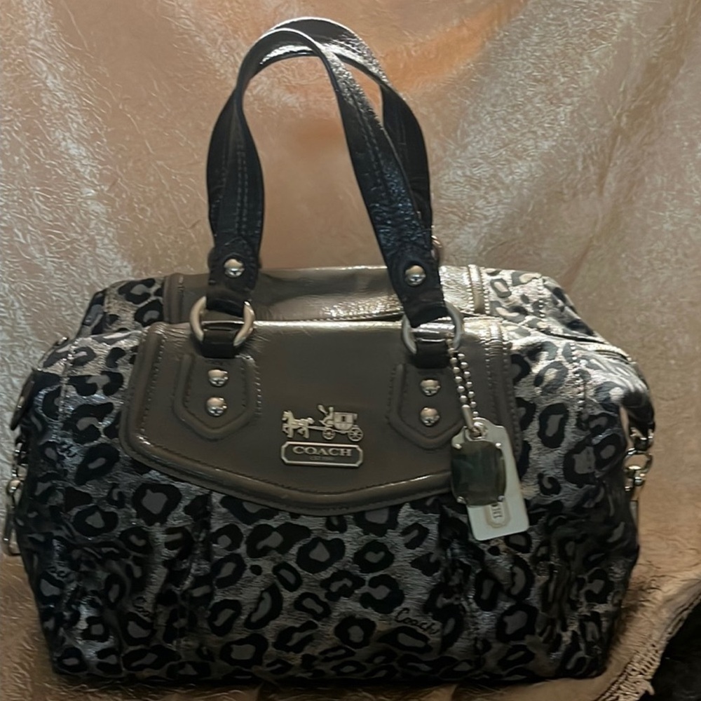 Vintage Coach Black, Gray and Glitter Leopard Print Women's Bag